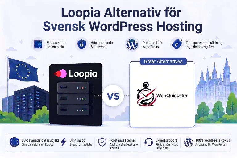 Alternativ till Loopia för svensk WordPress-hosting ... WebQuickster vs Loopia jämförelse med oberoende WordPress-specialist.