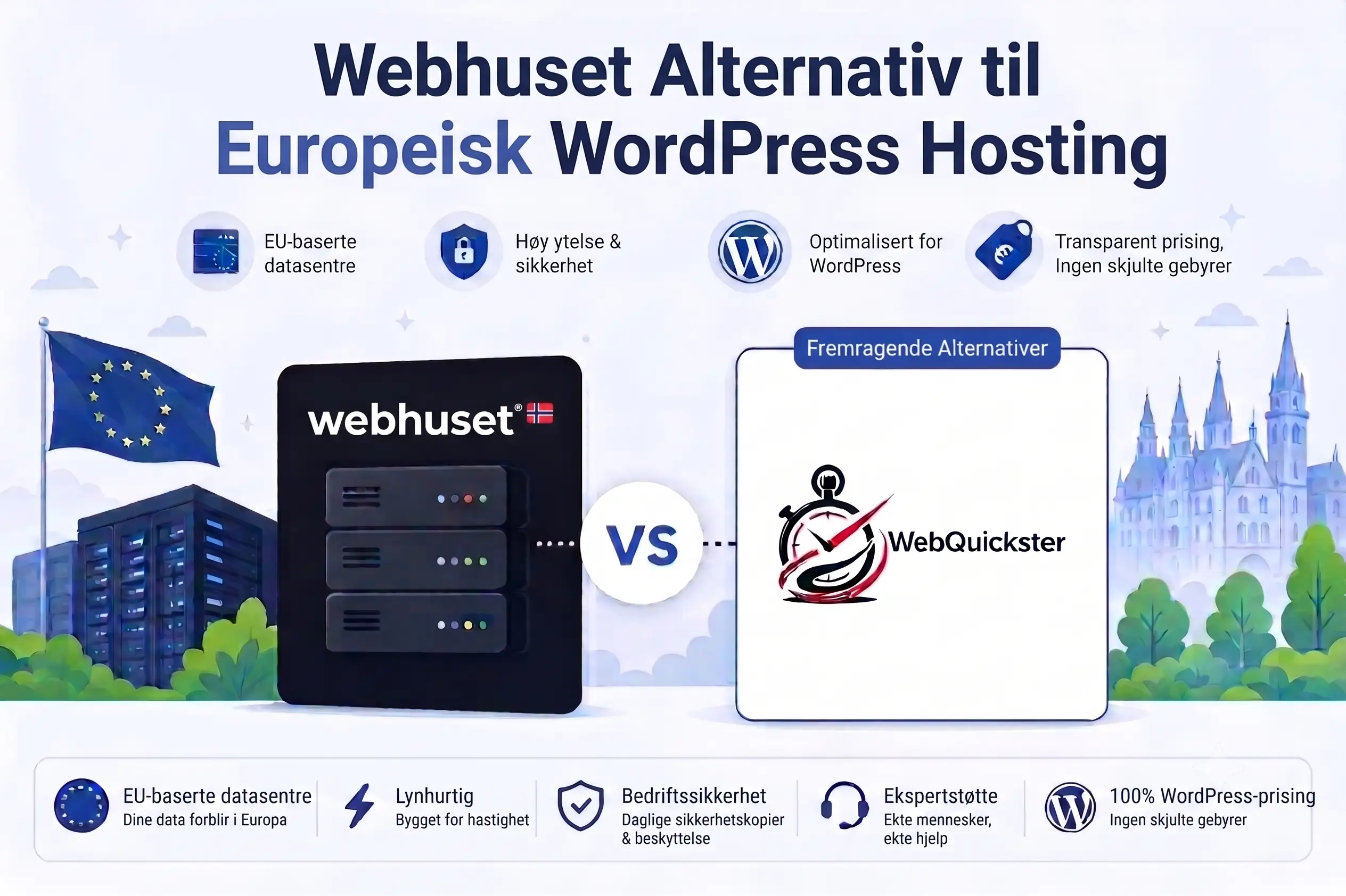 Alternativ til Webhuset for norsk WordPress-hosting ... WebQuickster vs Webhuset sammenligning med uavhengig WordPress-spesialist.